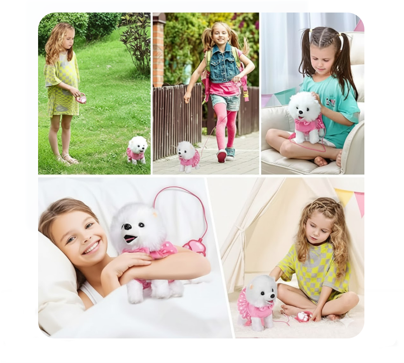 Perro Peluche Interactivo Camina Ladra Control Remoto Blanca Con Vestido