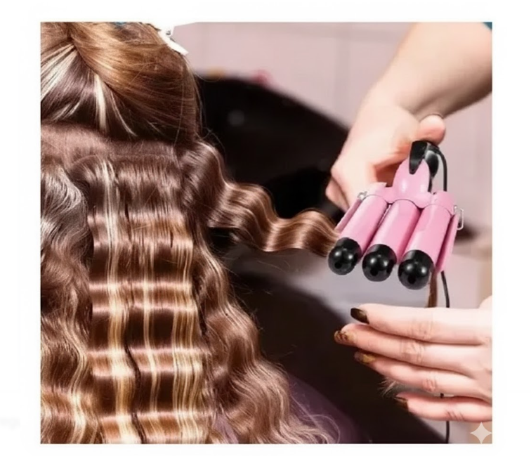 Plancha Rizadora De Sirena-Onduladora De Cabello 3 Tubos Rosada