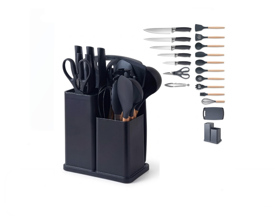 Set Utensilios Cocina En Silicona Y Juegos De Cuchillos 19Pc