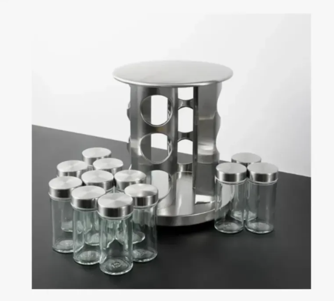 Set Especiero Condimentero En Vidrio X12 Frascos Base Giratoria