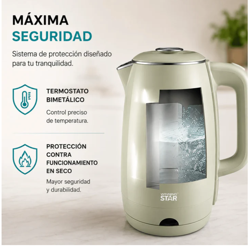 Hervidor Eléctrico Winning Star 1.8L 1100W Con Base Giratoria 360° ST-2066