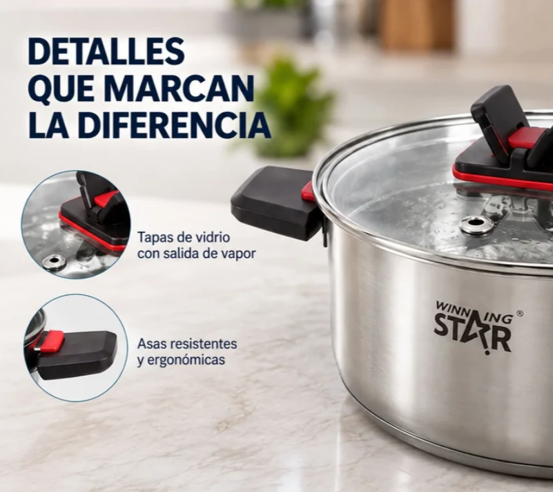 Set De Ollas 6 Piezas En Acero Inoxidable Winning Star ST-5219