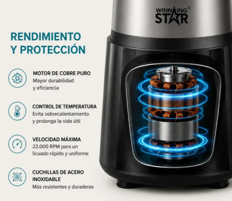 Licuadora 3 En 1 Winning Star 1.8L Con Exprimidor Y Triturador ST-5563