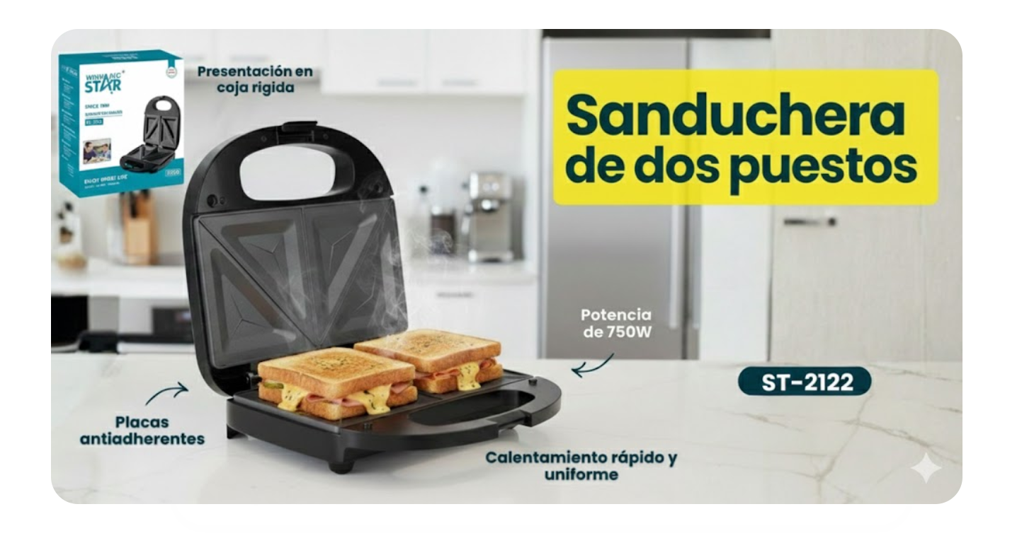 Sandwichera Eléctrica De 750w ST-2122