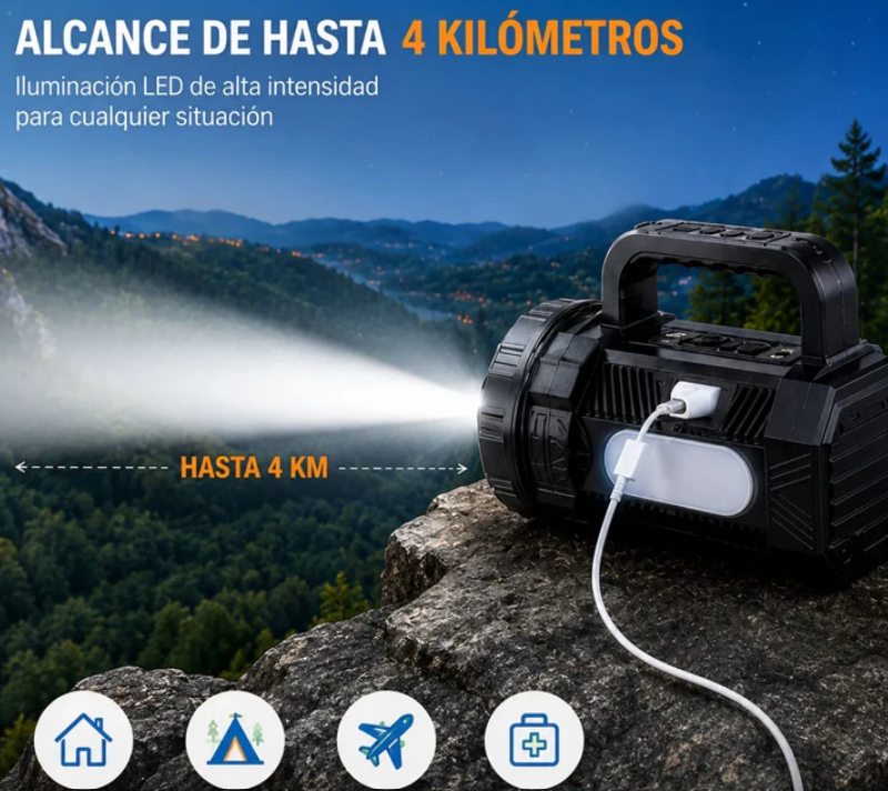 Linterna LED Recargable Nano-Tec, Pantalla Digital Alcance De4 Km NT-L3226