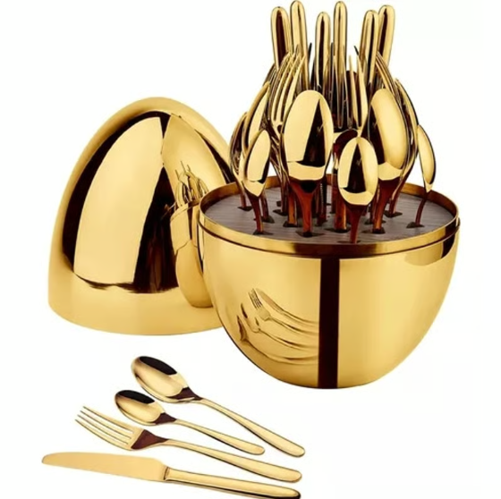 Juego De Cubiertos 24pcs Acero Inoxidable Gold Estuche Huevo Color Dorado