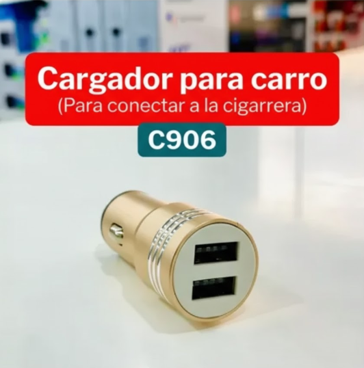 Cargador P/carro Pzx Adaptador De Carga 2 Entradas Usb C906