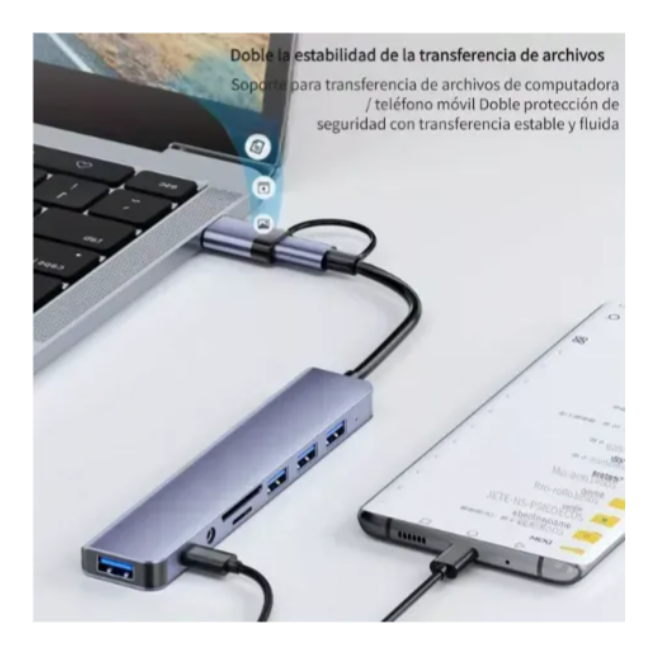 Adaptador Usb C Hub Tipo C, 8 En 1, Multipuerto, Usb 3.0, Sd, Hubs Múltiple En Uno