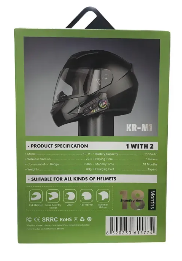Intercomunicador Inalámbrico Bluetooth De Casco Moto Kr-M1