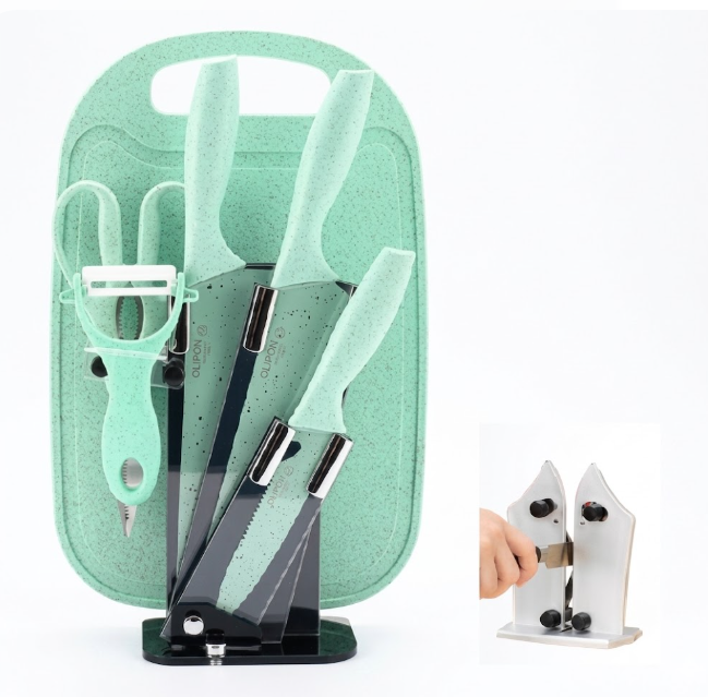 Combo Set De Cuchillos + Afilador De Cuchillos