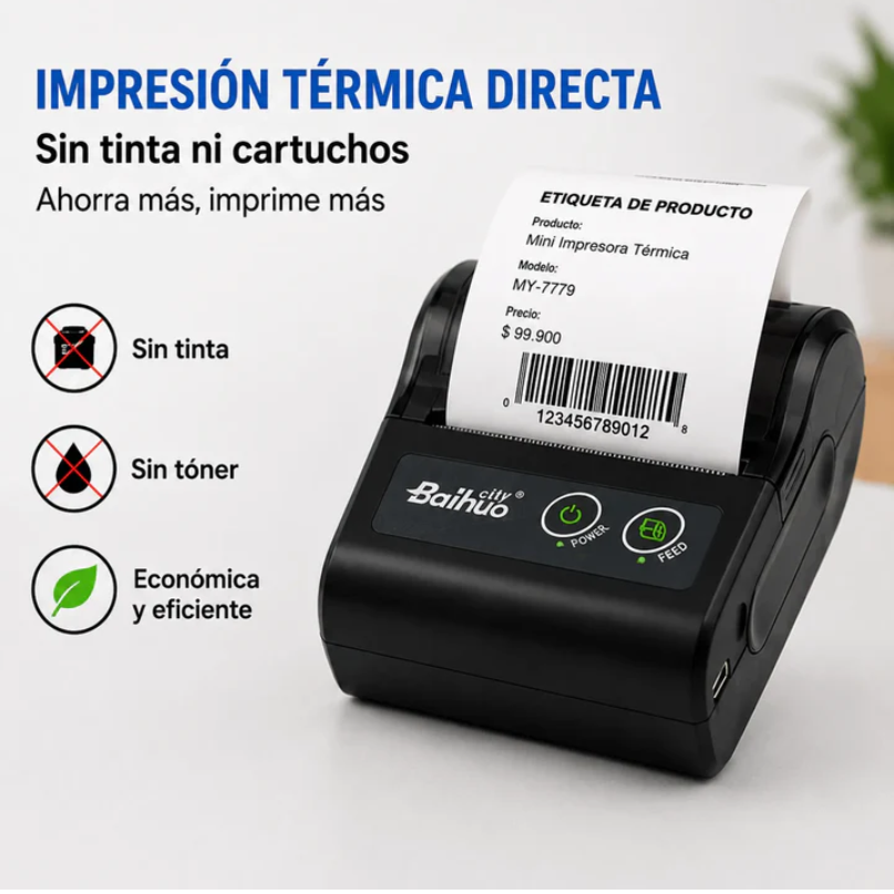 Mini Impresora Térmica Bluetooth Portátil Para Etiquetas Y Recibos Baihuo City MY-7779