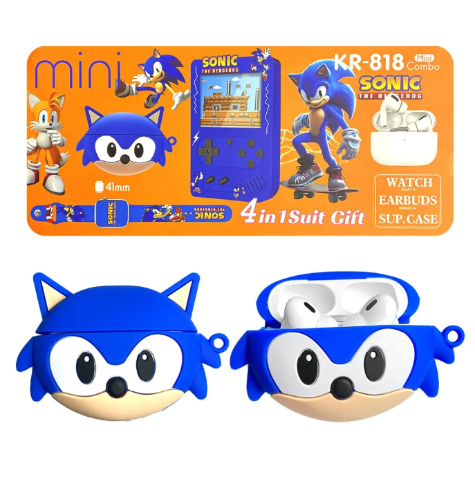 Combo Reloj Inteligente Para Niños Con Audífonos Y Consola Sonic KR-818