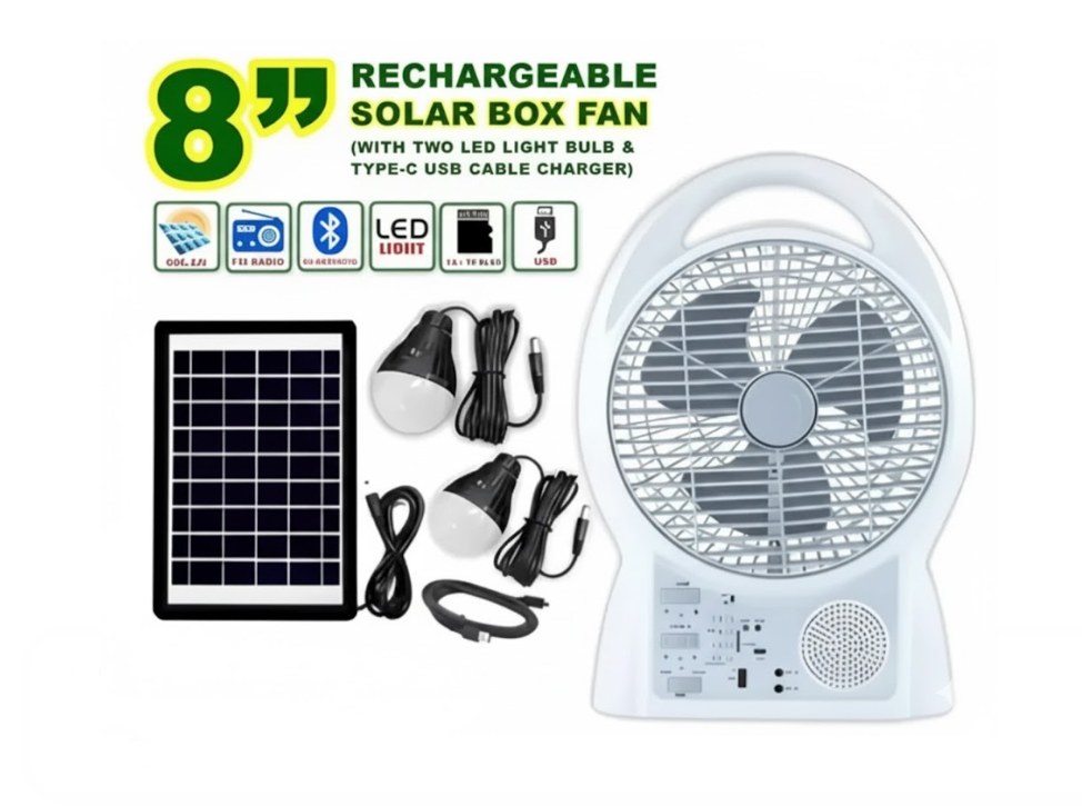 Ventilador Recargable Multifuncional Con Panel Solar Gd-8029
