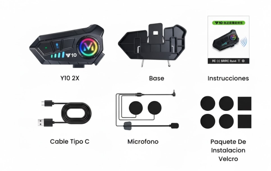Intercomunicador Bluetooth Para Casco De Moto Ref:Y10 2X 2Unidades