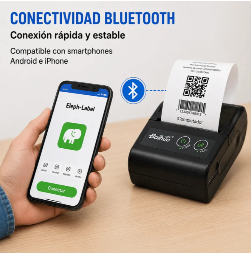 Mini Impresora Térmica Bluetooth Portátil Para Etiquetas Y Recibos Baihuo City MY-7779