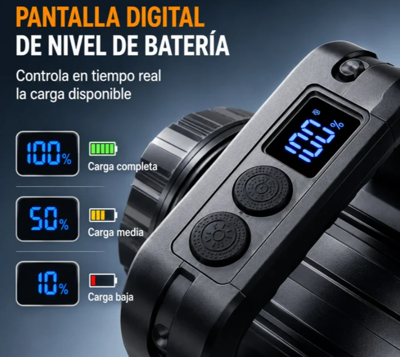Linterna LED Recargable Nano-Tec, Pantalla Digital Alcance De4 Km NT-L3226