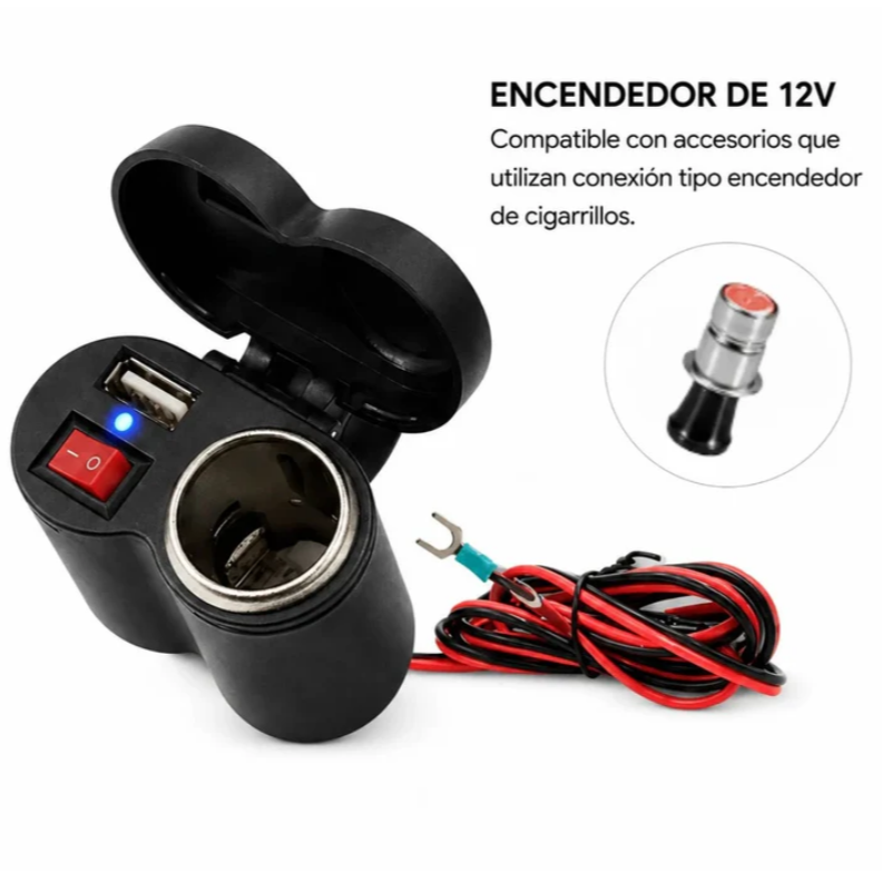Cargador Para Motocicleta Baihuo City Con Puerto USB Y Encendedor 12V MY-7804