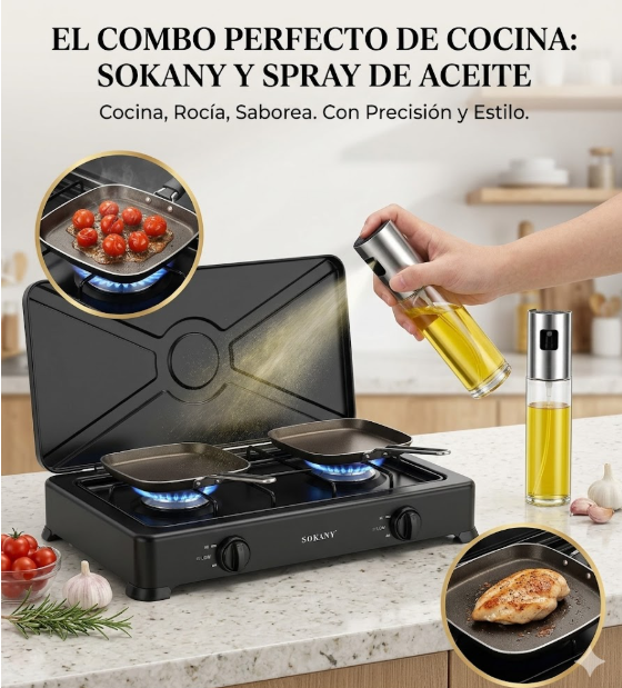 Estufa De Gas Sokany 2 Puestos SK-6002 + Obsequio Dispensador De Aceite