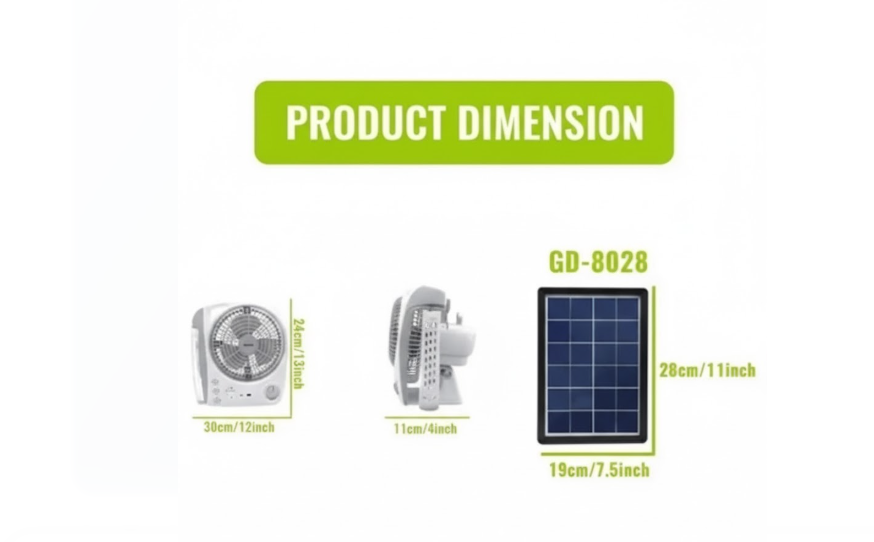 Ventilador Recargable Multifuncional Con Panel Solar Gd-8028