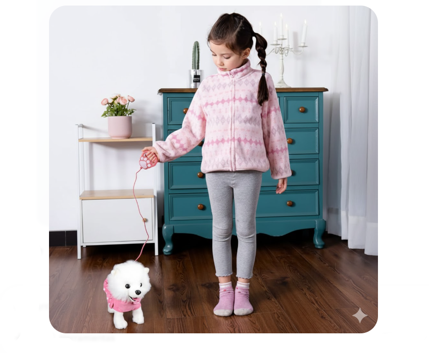 Perro Peluche Interactivo Camina Ladra Control Remoto Blanca Con Vestido