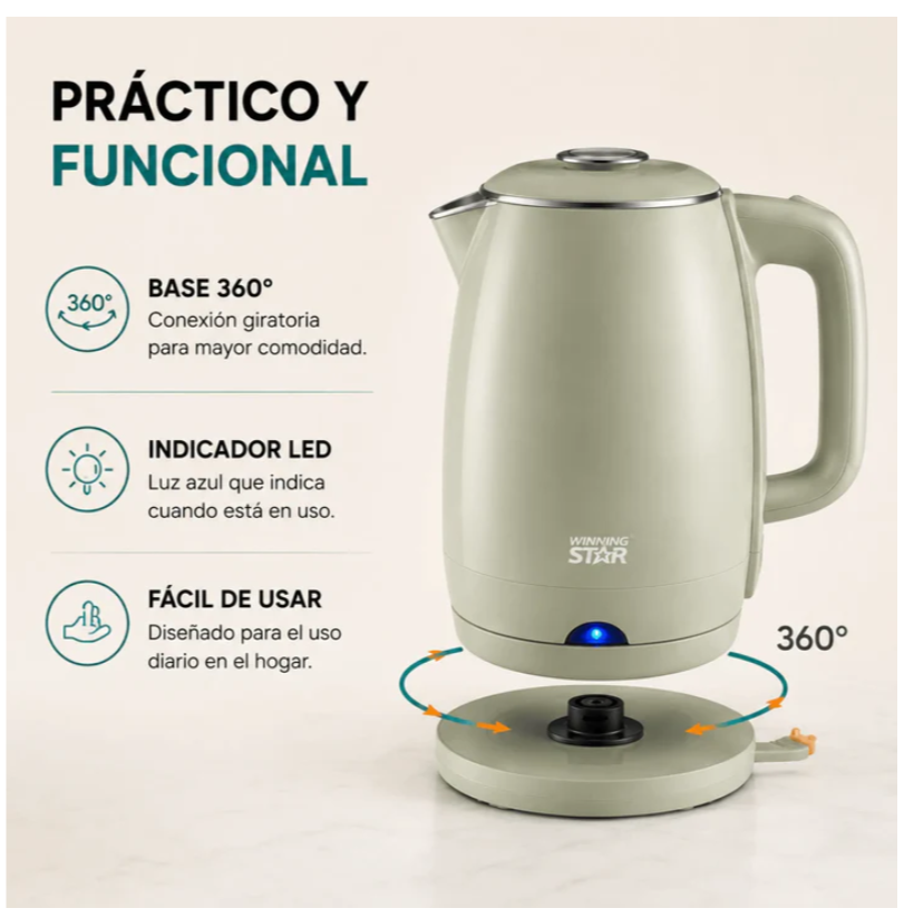 Hervidor Eléctrico Winning Star 1.8L 1100W Con Base Giratoria 360° ST-2066