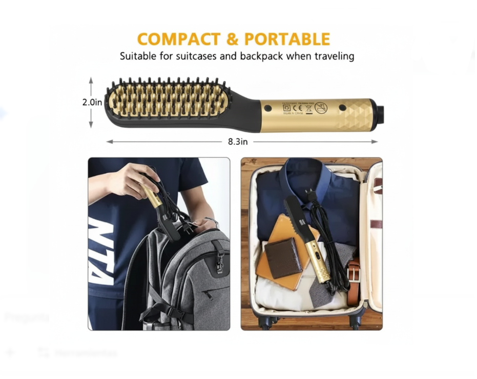 Plancha Cepillo Multifuncional Hombre Para Barba Y Cabello