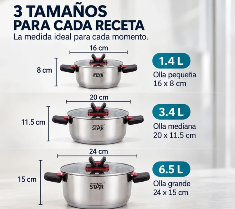Set De Ollas 6 Piezas En Acero Inoxidable Winning Star ST-5219