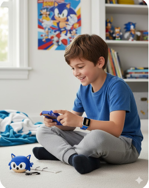 Combo Reloj Inteligente Para Niños Con Audífonos Y Consola Sonic KR-818