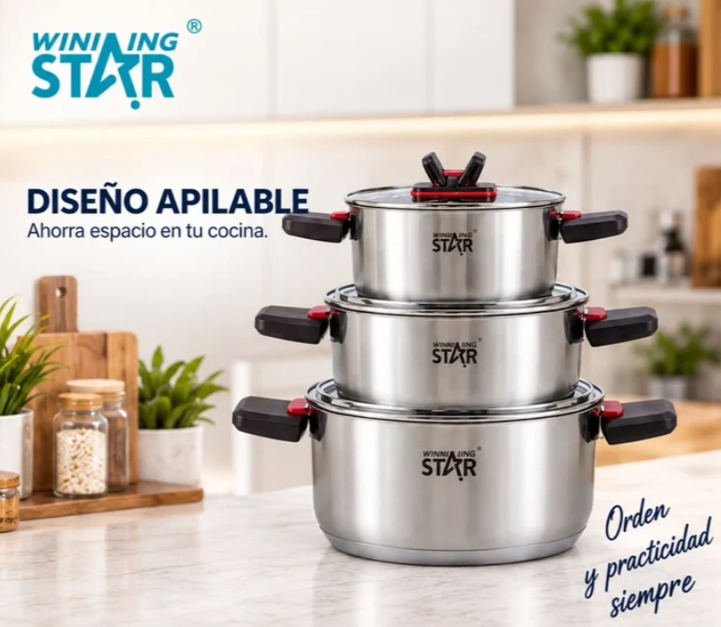Set De Ollas 6 Piezas En Acero Inoxidable Winning Star ST-5219