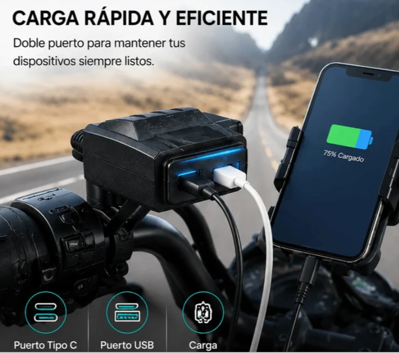 Cargador Para Motocicleta Baihuo City Con Puerto USB Y Tipo C MY-7808