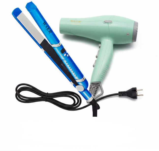 Combo Plancha De Cabello Waer Wa-1939 + Secador Profesional Waer Wa-0180