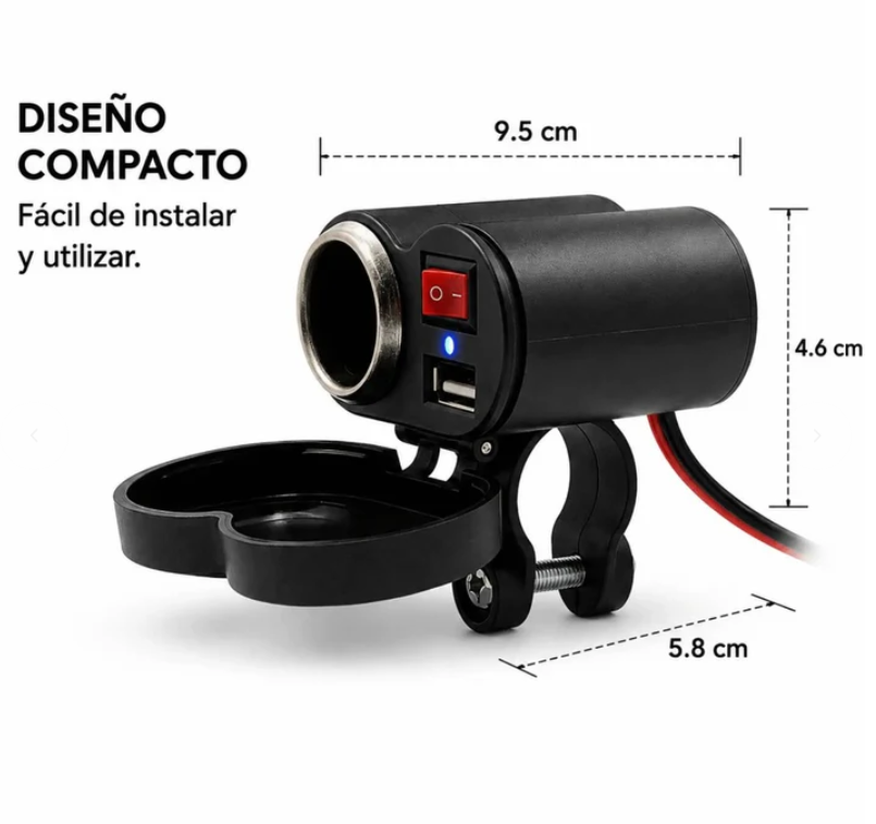Cargador Para Motocicleta Baihuo City Con Puerto USB Y Encendedor 12V MY-7804