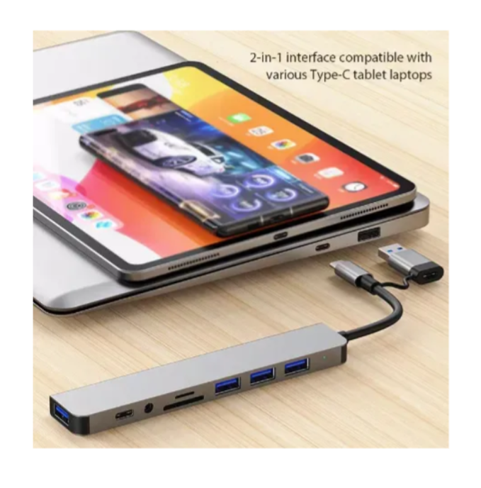 Adaptador Usb C Hub Tipo C, 8 En 1, Multipuerto, Usb 3.0, Sd, Hubs Múltiple En Uno