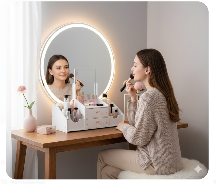 Set Espejo Tocador Organizador De Maquillaje