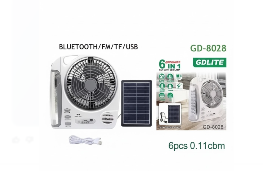 Ventilador Recargable Multifuncional Con Panel Solar Gd-8028