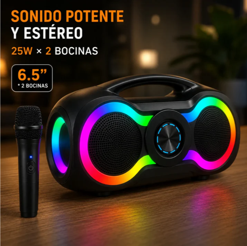 Parlante Bluetooth Portátil Doble 6.5 Pulgadas RGB MS-1962BT-W