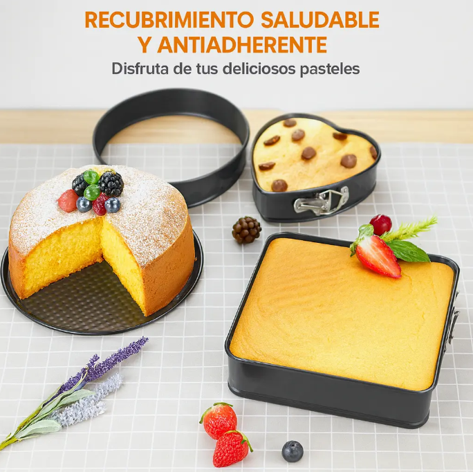 Set de Molde Repostería X3 Piezas Para Tortas Antiadherente Y Desmontable