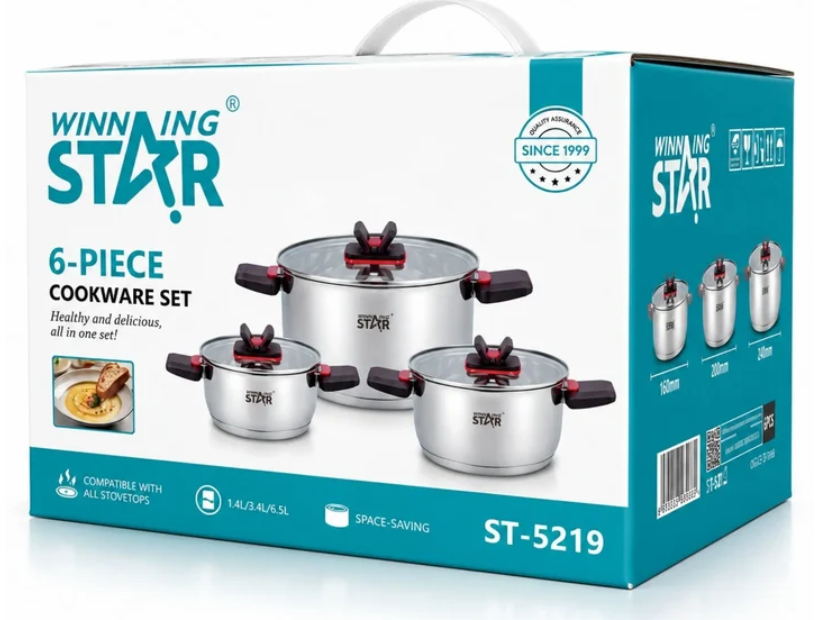 Set De Ollas 6 Piezas En Acero Inoxidable Winning Star ST-5219
