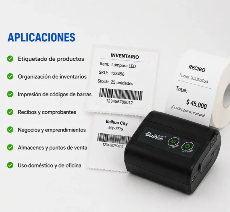 Mini Impresora Térmica Bluetooth Portátil Para Etiquetas Y Recibos Baihuo City MY-7779