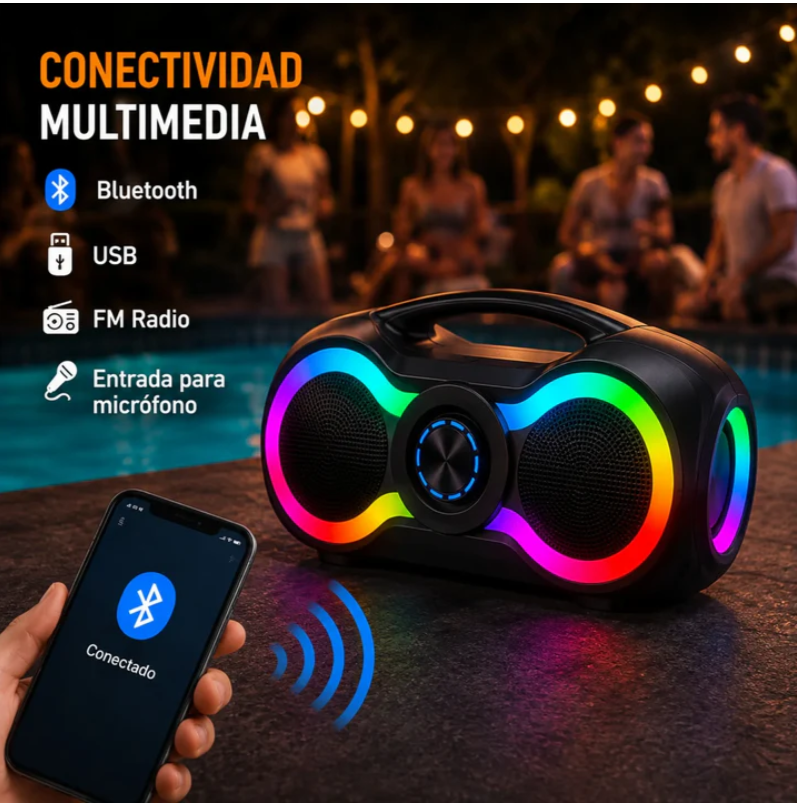 Parlante Bluetooth Portátil Doble 6.5 Pulgadas RGB MS-1962BT-W