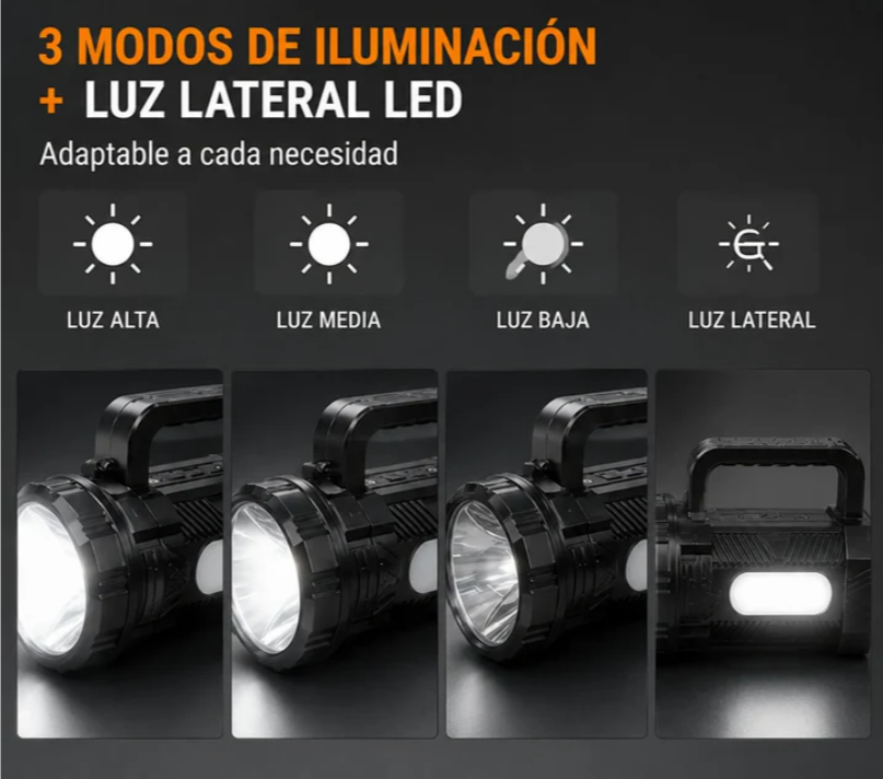 Linterna LED Recargable Nano-Tec, Pantalla Digital Alcance De4 Km NT-L3226