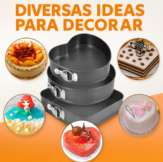 Set de Molde Repostería X3 Piezas Para Tortas Antiadherente Y Desmontable