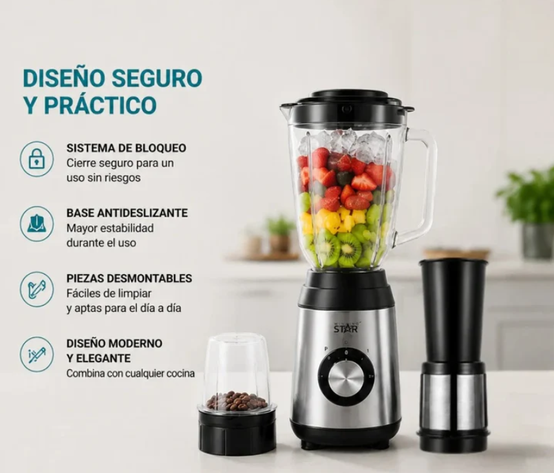 Licuadora 3 En 1 Winning Star 1.8L Con Exprimidor Y Triturador ST-5563