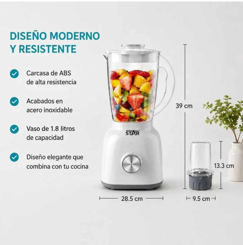 Licuadora Multifuncional 2 En 1 Winning Star 1.8L Con Triturador ST-2083