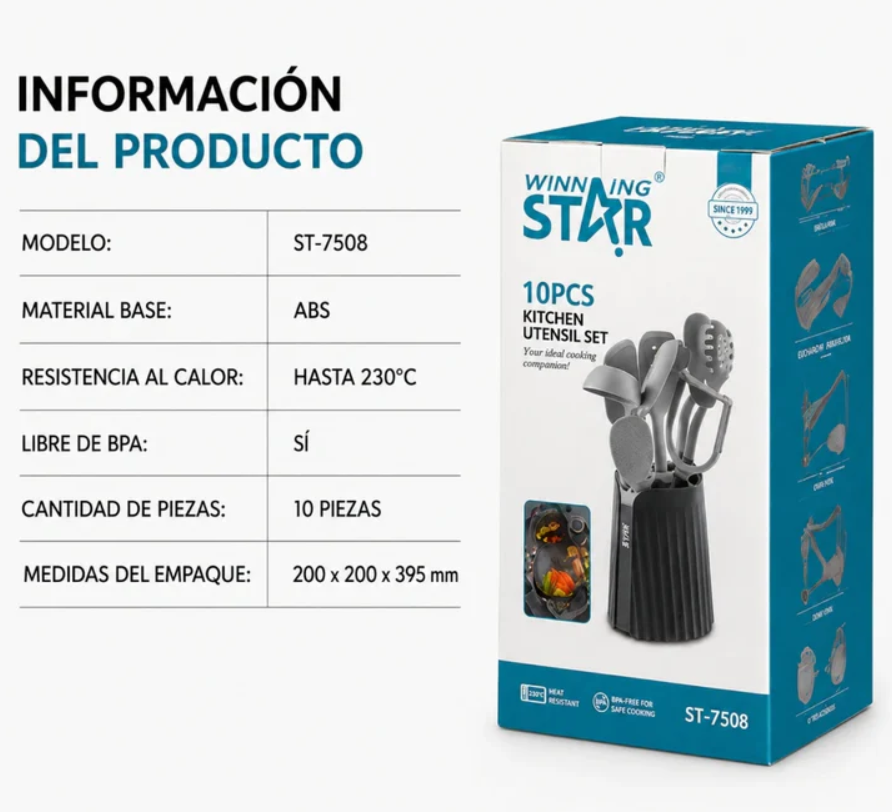 Set De Utensilios De Cocina Winning Star 10 Piezas ST-7508