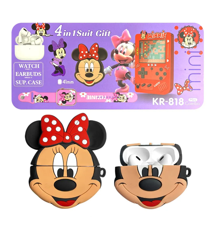 Combo Reloj Inteligente Para Niños Con Audífonos Y Consola Minnie KR-818