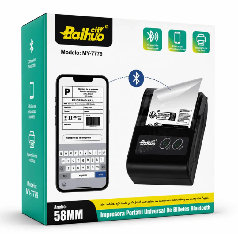 Mini Impresora Térmica Bluetooth Portátil Para Etiquetas Y Recibos Baihuo City MY-7779