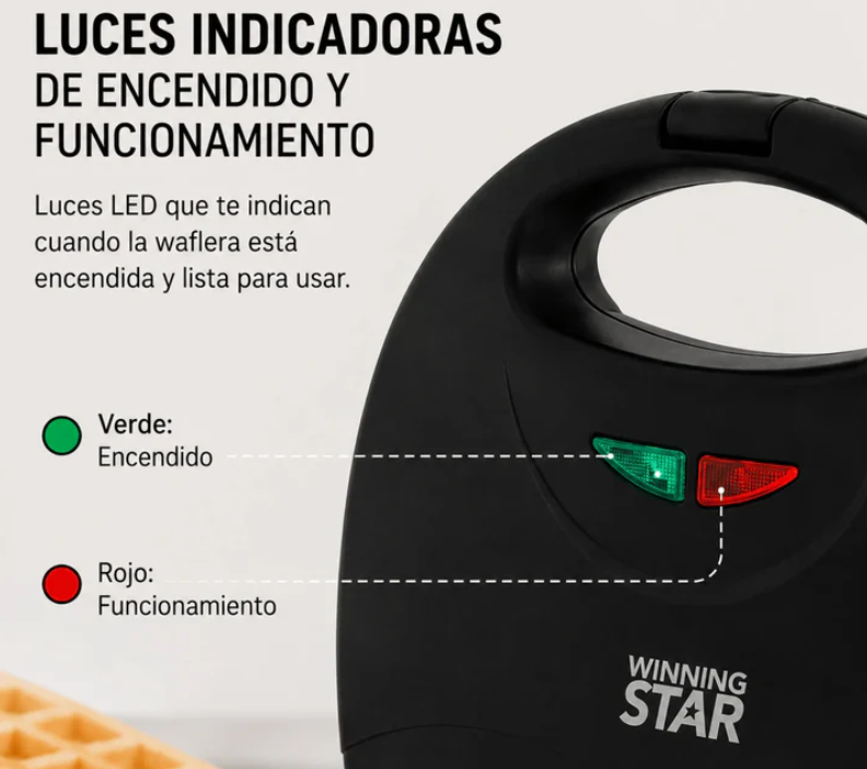 Waflera Winning Star Con Placas Antiadherente Dobles y Potencia 750w ST-2121
