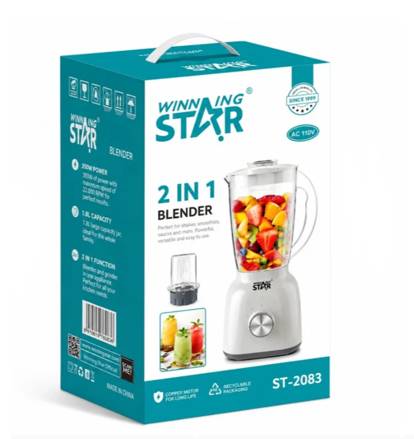 Licuadora Multifuncional 2 En 1 Winning Star 1.8L Con Triturador ST-2083