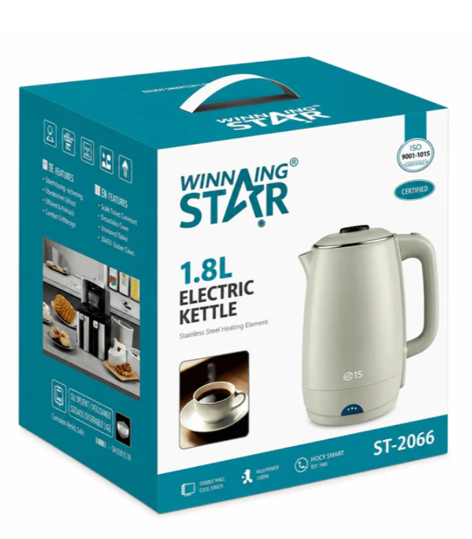 Hervidor Eléctrico Winning Star 1.8L 1100W Con Base Giratoria 360° ST-2066